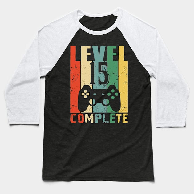 Vintage 15th Wedding Anniversary Level 15 Complete Video Gamer Baseball T-Shirt by smtworld